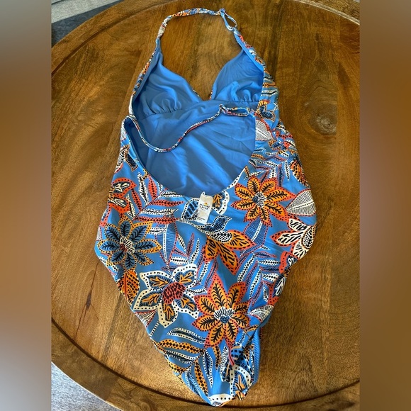 NWOT Marine Layer Womens Sienne Plunge OnePiece Swimsuit Floral Blue Size Medium - Picture 2 of 4